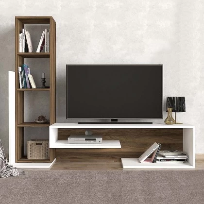 Σύνθεση τηλεόρασης Bend Megapap χρώμα λευκό - καρυδί 153,6x39x131εκ. Σύνθεση τηλεόρασης Bend Megapap χρώμα λευκό - καρυδί 153,6x39x131εκ.