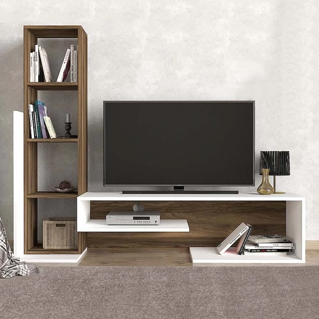Σύνθεση τηλεόρασης Bend Megapap χρώμα λευκό - καρυδί 153,6x39x131εκ.
