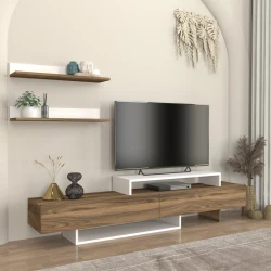 Έπιπλο τηλεόρασης Nirvana Megapap χρώμα καρυδί - λευκό 180x31,3x41,7εκ.