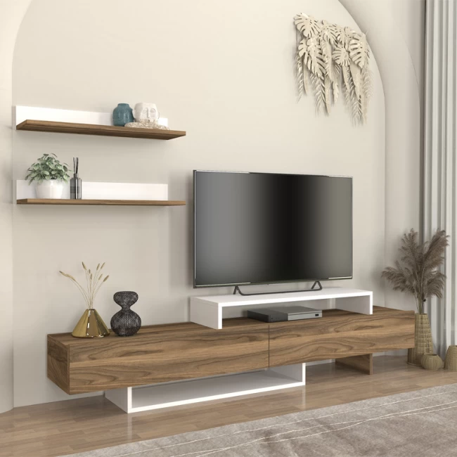 Έπιπλο τηλεόρασης Nirvana Megapap χρώμα καρυδί - λευκό 180x31,3x41,7εκ.