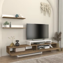 Έπιπλο τηλεόρασης Nirvana Megapap χρώμα καρυδί - λευκό 180x31,3x41,7εκ.