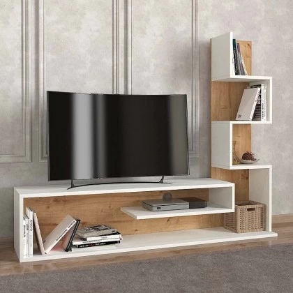 Έπιπλο τηλεόρασης Metehan Megapap χρώμα λευκό - sapphire oak 149,5x29,5x120εκ. Έπιπλο τηλεόρασης Metehan Megapap χρώμα λευκό - sapphire oak 149,5x29,5x120εκ.