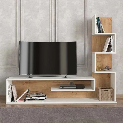 Έπιπλο τηλεόρασης Metehan Megapap χρώμα λευκό - sapphire oak 149,5x29,5x120εκ. Έπιπλο τηλεόρασης Metehan Megapap χρώμα λευκό - sapphire oak 149,5x29,5x120εκ.