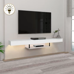 Έπιπλο τηλεόρασης επιτοίχιο Albares Megapap με LED χρώμα λευκό 150x29,6x22εκ.