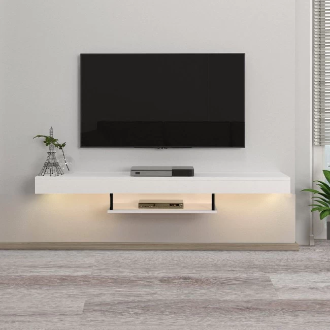 Έπιπλο τηλεόρασης επιτοίχιο Albares Megapap με LED χρώμα λευκό 150x29,6x22εκ.
