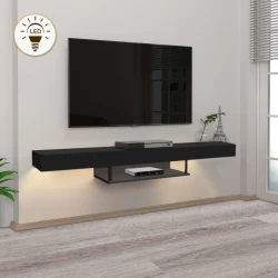 Έπιπλο τηλεόρασης επιτοίχιο Albares Megapap με LED χρώμα μαύρο 150x29,6x22εκ.