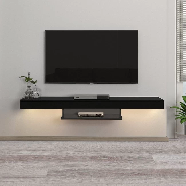 Έπιπλο τηλεόρασης επιτοίχιο Albares Megapap με LED χρώμα μαύρο 150x29,6x22εκ.
