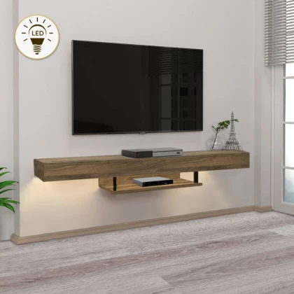 Έπιπλο τηλεόρασης επιτοίχιο Albares Megapap με LED χρώμα καρυδί 150x29,6x22εκ. Έπιπλο τηλεόρασης επιτοίχιο Albares Megapap με LED χρώμα καρυδί 150x29,6x22εκ.