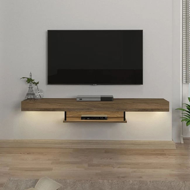 Έπιπλο τηλεόρασης επιτοίχιο Albares Megapap με LED χρώμα καρυδί 150x29,6x22εκ.