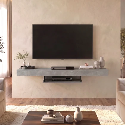 Έπιπλο τηλεόρασης επιτοίχιο Albares Megapap με LED χρώμα γκρι σκυροδέματος 150x29,6x22εκ.