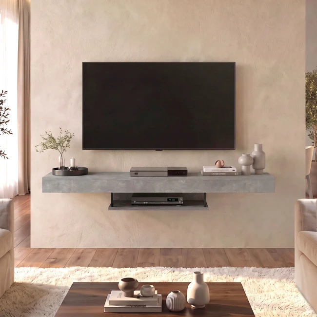 Έπιπλο τηλεόρασης επιτοίχιο Albares Megapap με LED χρώμα γκρι σκυροδέματος 150x29,6x22εκ.