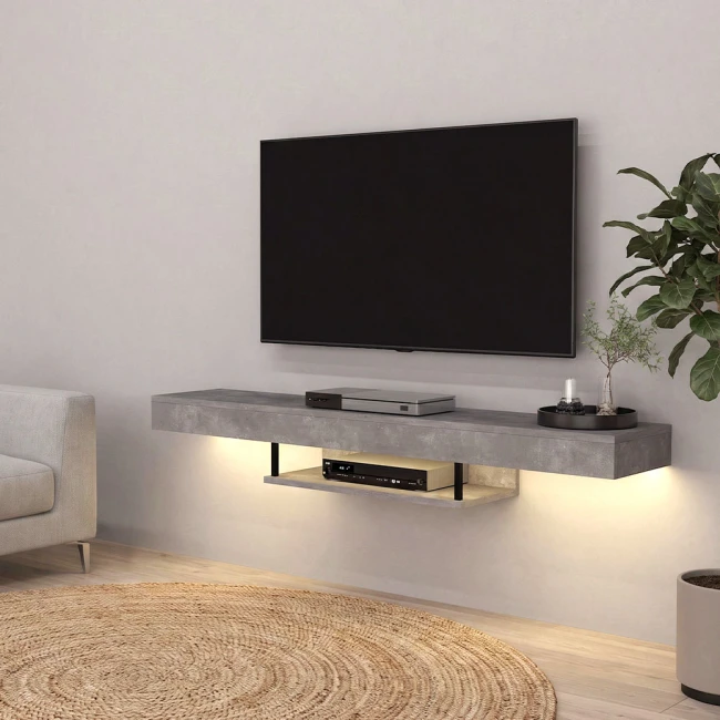 Έπιπλο τηλεόρασης επιτοίχιο Albares Megapap με LED χρώμα γκρι σκυροδέματος 150x29,6x22εκ.