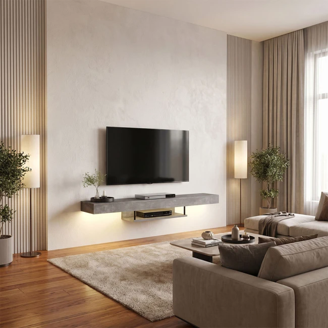 Έπιπλο τηλεόρασης επιτοίχιο Albares Megapap με LED χρώμα γκρι σκυροδέματος 150x29,6x22εκ.