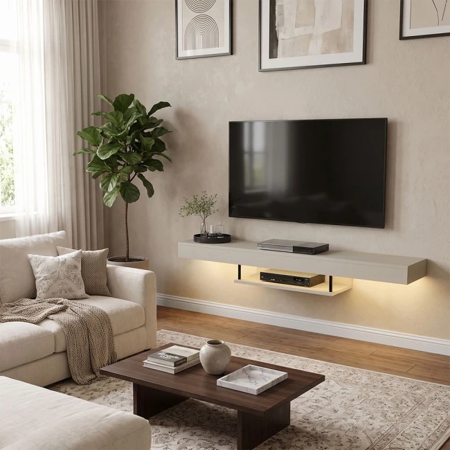 Έπιπλο τηλεόρασης επιτοίχιο Albares Megapap με LED χρώμα sandstone 150x29,6x22εκ.
