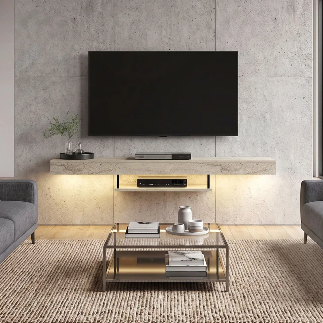 Έπιπλο τηλεόρασης επιτοίχιο Albares Megapap με LED χρώμα travertine 150x29,6x22εκ.