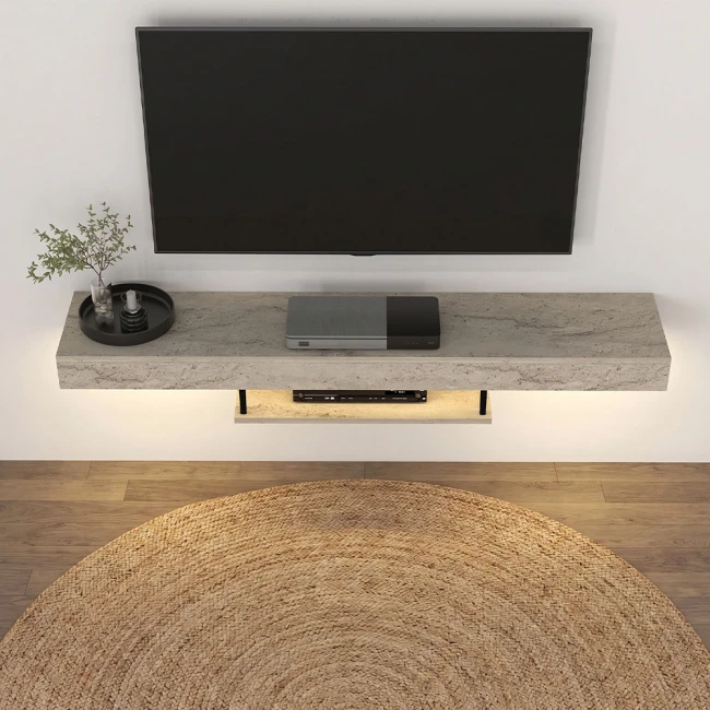 Έπιπλο τηλεόρασης επιτοίχιο Albares Megapap με LED χρώμα travertine 150x29,6x22εκ.