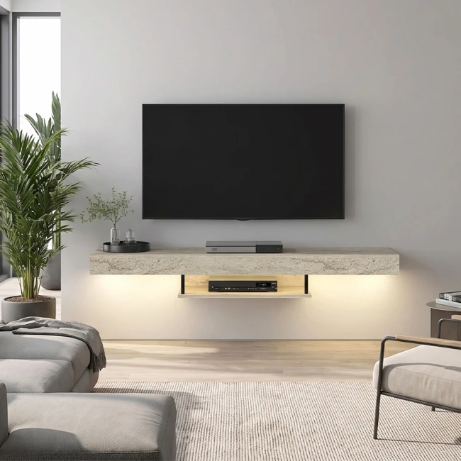 Έπιπλο τηλεόρασης επιτοίχιο Albares Megapap με LED χρώμα travertine 150x29,6x22εκ.