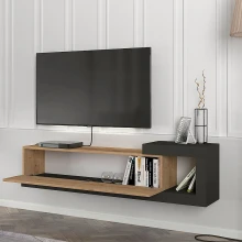 Έπιπλο τηλεόρασης επιτοίχιο Volare Megapap χρώμα sapphire oak - ανθρακί 150x29,6x38,6εκ.