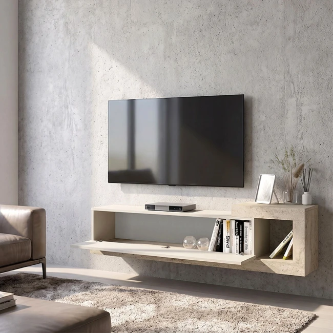 Έπιπλο τηλεόρασης επιτοίχιο Volare Megapap χρώμα sandstone - travertine 150x29,6x38,6εκ.