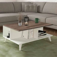 Τραπεζάκι σαλονιού Sedra Megapap χρώμα λευκό - καρυδί 90x60x38,6εκ.