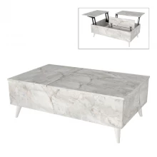 Τραπεζάκι σαλονιού Roy Megapap με σερβιτόρο χρώμα λευκό εφέ μαρμάρου 121x69x40εκ.