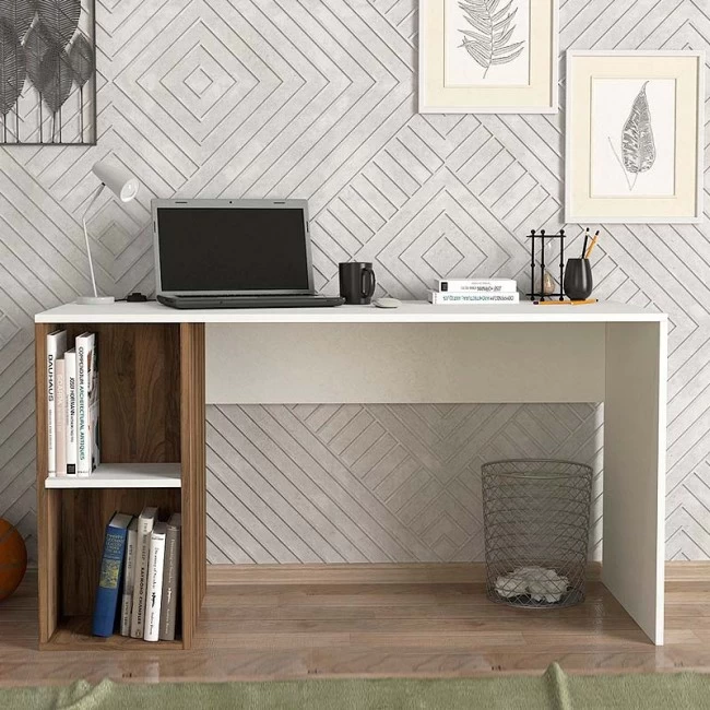 Γραφείο εργασίας Coral Megapap χρώμα λευκό - καρυδί 140x60x75εκ.