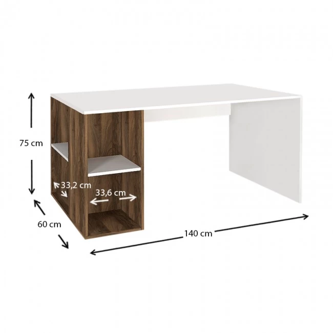 Γραφείο εργασίας Coral Megapap χρώμα λευκό - καρυδί 140x60x75εκ.