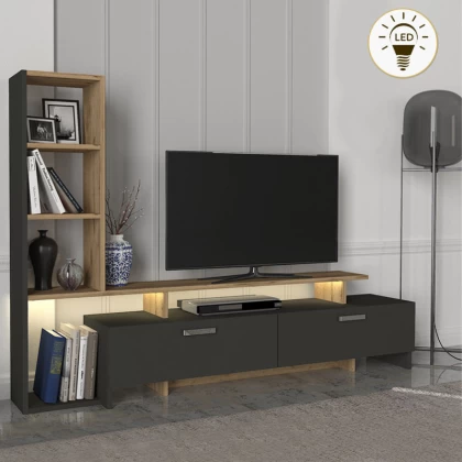 Σύνθεση τηλεόρασης Simal Megapap με LED χρώμα ανθρακί - sepet oak 168,2x31,3x120εκ. Σύνθεση τηλεόρασης Simal Megapap με LED χρώμα ανθρακί - sepet oak 168,2x31,3x120εκ.