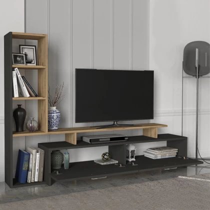 Σύνθεση τηλεόρασης Simal Megapap με LED χρώμα ανθρακί - sepet oak 168,2x31,3x120εκ. Σύνθεση τηλεόρασης Simal Megapap με LED χρώμα ανθρακί - sepet oak 168,2x31,3x120εκ.