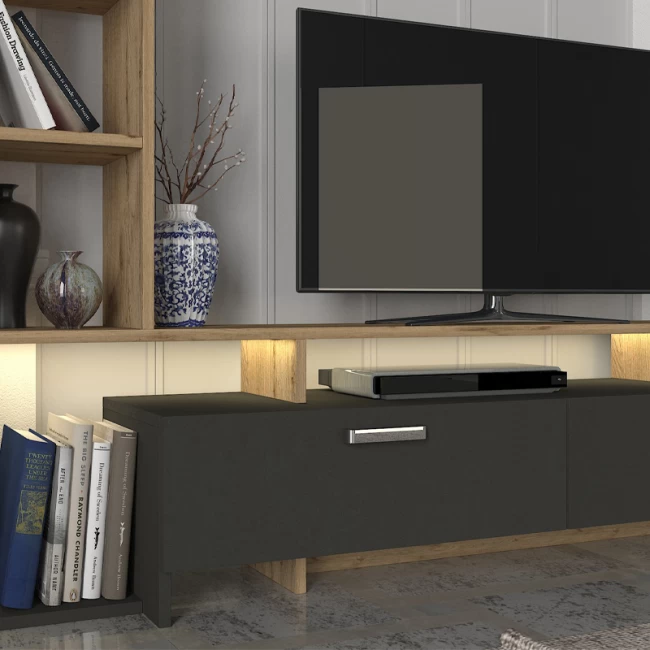 Σύνθεση τηλεόρασης Simal Megapap με LED χρώμα ανθρακί - sepet oak 168,2x31,3x120εκ.