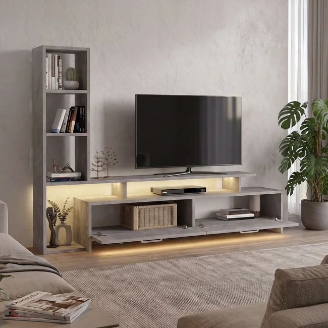 Σύνθεση τηλεόρασης Simal Megapap με LED χρώμα γκρι σκυροδέματος 168,2x31,3x120εκ.