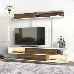 Σύνθεση τηλεόρασης Manet Megapap με LED χρώμα λευκό - καρυδί 180x29,5x39εκ.