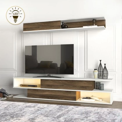 Σύνθεση τηλεόρασης Manet Megapap με LED χρώμα λευκό - καρυδί 180x29,5x39εκ. Σύνθεση τηλεόρασης Manet Megapap με LED χρώμα λευκό - καρυδί 180x29,5x39εκ.