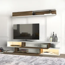 Σύνθεση τηλεόρασης Manet Megapap με LED χρώμα λευκό - καρυδί 180x29,5x39εκ.