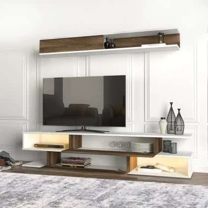 Σύνθεση τηλεόρασης Manet Megapap με LED χρώμα λευκό - καρυδί 180x29,5x39εκ. Σύνθεση τηλεόρασης Manet Megapap με LED χρώμα λευκό - καρυδί 180x29,5x39εκ.