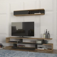 Σύνθεση τηλεόρασης Manet Megapap με LED χρώμα sepet oak - ανθρακί 180x29,5x39εκ.