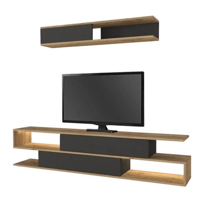 Σύνθεση τηλεόρασης Manet Megapap με LED χρώμα sepet oak - ανθρακί 180x29,5x39εκ.