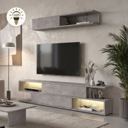 Σύνθεση τηλεόρασης Manet Megapap με LED χρώμα γκρι σκυροδέματος 180x29,5x39εκ.