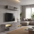 Σύνθεση τηλεόρασης Manet Megapap με LED χρώμα γκρι σκυροδέματος 180x29,5x39εκ.