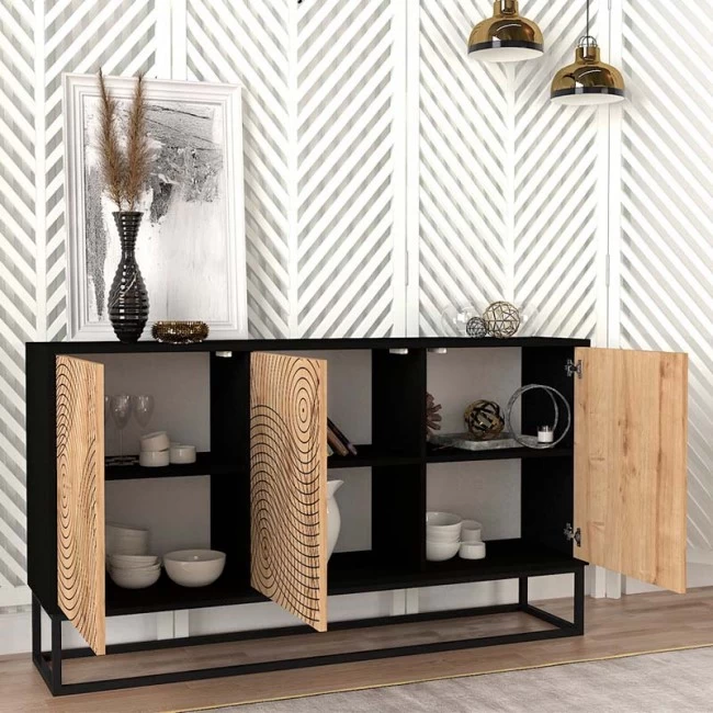 Μπουφές Themis Megapap χρώμα μαύρο - sapphire oak 150x35x83,6εκ. Μπουφές Themis Megapap χρώμα μαύρο - sapphire oak 150x35x83,6εκ.