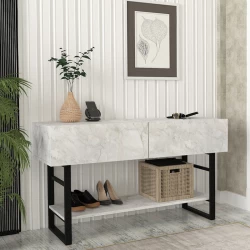 Κονσόλα Aron Megapap χρώμα λευκό εφέ μαρμάρου 138,8x41x75,7εκ.