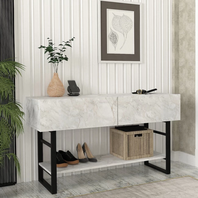 Κονσόλα Aron Megapap χρώμα λευκό εφέ μαρμάρου 138,8x41x75,7εκ.