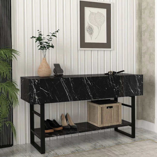 Κονσόλα Aron Megapap χρώμα μαύρο εφέ μαρμάρου 138,8x41x75,7εκ.