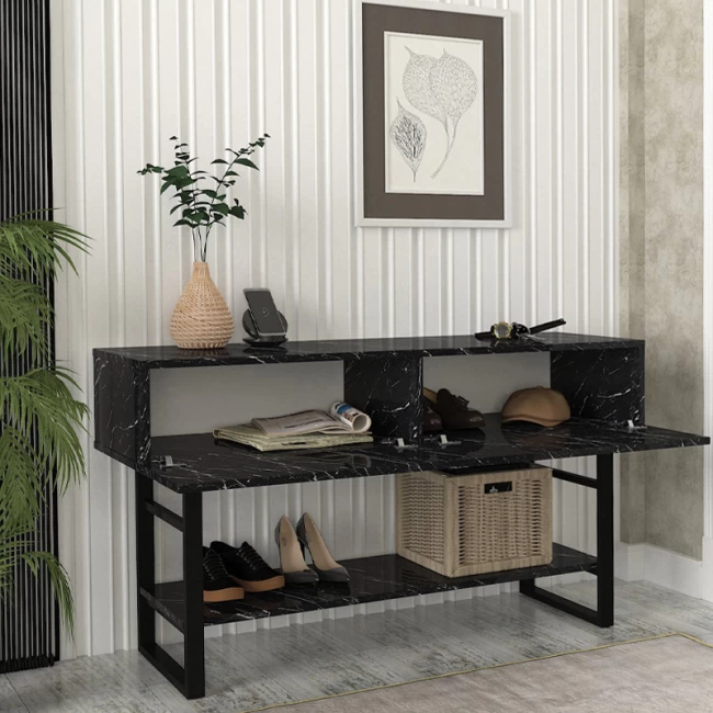 Κονσόλα Aron Megapap χρώμα μαύρο εφέ μαρμάρου 138,8x41x75,7εκ.