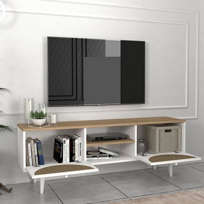 Έπιπλο τηλεόρασης Aureta Megapap χρώμα λευκό - sapphire oak 150x35x52,8 εκ. Έπιπλο τηλεόρασης Aureta Megapap χρώμα λευκό - sapphire oak 150x35x52,8 εκ.