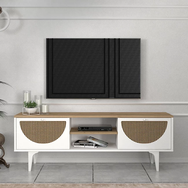 Έπιπλο τηλεόρασης Aureta Megapap χρώμα λευκό - sapphire oak 150x35x52,8 εκ.