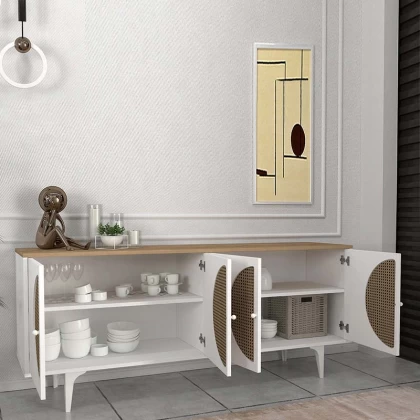 Μπουφές Aureta Megapap χρώμα λευκό - sapphire oak 180x45x75εκ. Μπουφές Aureta Megapap χρώμα λευκό - sapphire oak 180x45x75εκ.
