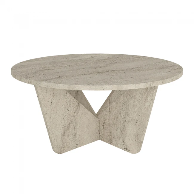 Τραπεζάκι σαλονιού Lagerta Megapap χρώμα travertine Ø75x35εκ.