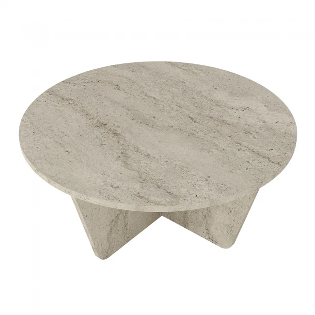 Τραπεζάκι σαλονιού Lagerta Megapap χρώμα travertine Ø75x35εκ.