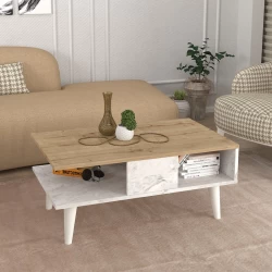 Τραπεζάκι σαλονιού Andros Megapap χρώμα sapphire oak - λευκό εφέ μαρμάρου 90x54x39,6εκ.